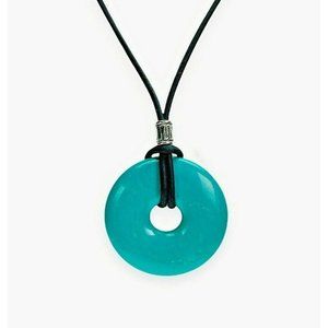 Turquoise Donut Unisex Necklace 35mm Black Leather Cord Stainless Steel Clasp